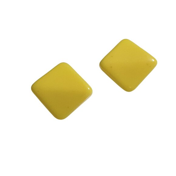 Vintage Yellow Square Clip On Earrings Retro Style Jewelry Costume Granny Core - Picture 1 of 4